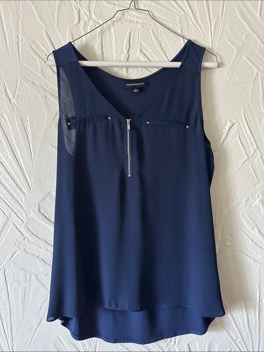 Fortune+Ivy Navy Zip-Front Sleeveless light weight top